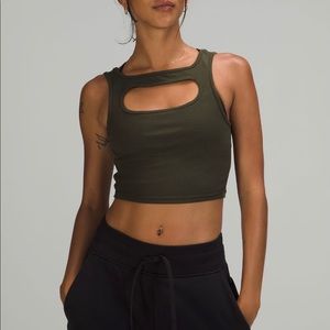 NEW! Lululemon LA Front Cut - Out Crop Tank Top size 0 Dark Olive.